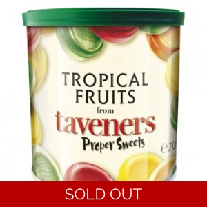 Taveners Tropical Fruit Drops 3 x 200g Retro Gift Travel Tins Sweets